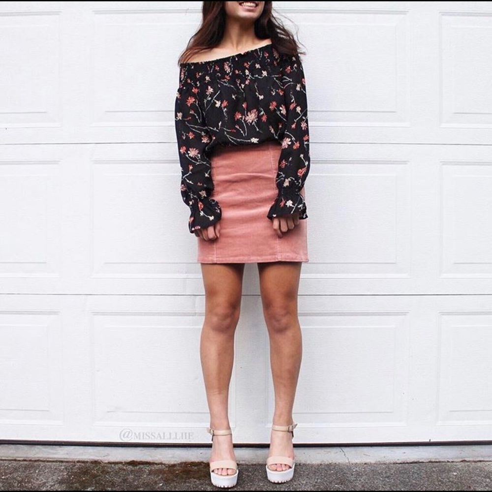 Black floral off the shoulder top